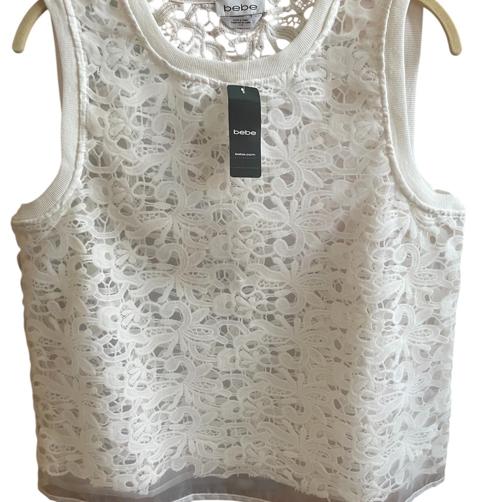Bebe White French knot embroidery Top NWT